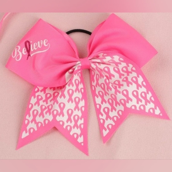 NWOT Pink Oversized Breast Cancer Bow with Elastic Tie - Picture 1 of 2